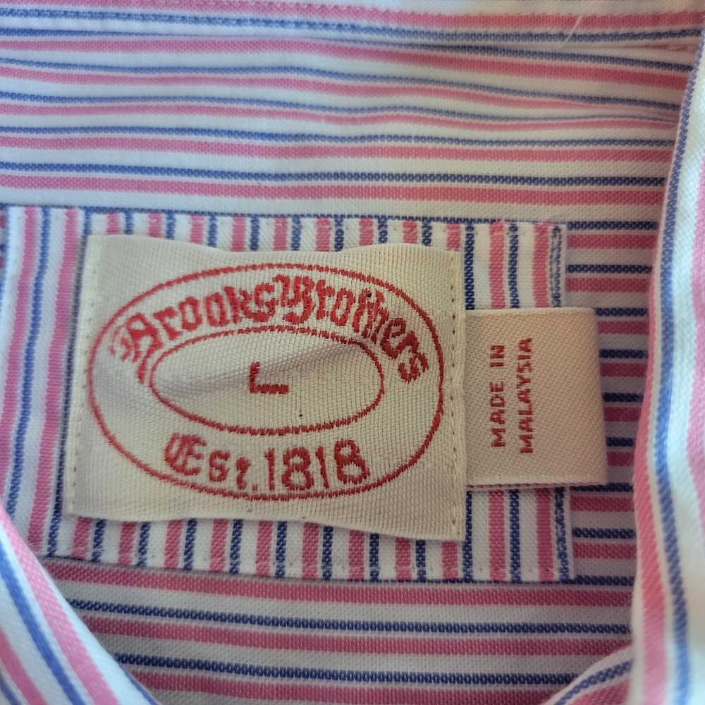 Brooks Brothers Men's Button Up Long Sleeve Shirt Size L Pink Blue Pin Stripes. - Picture 2 of 8